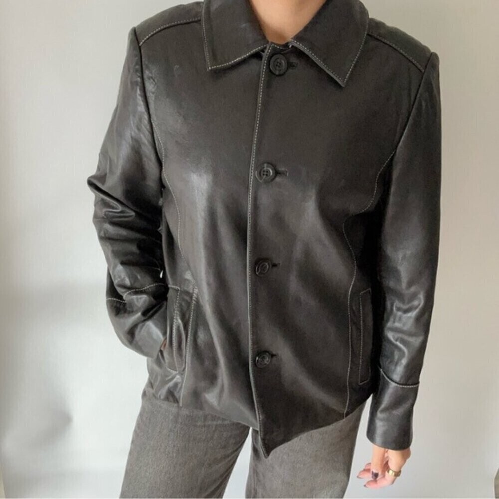 Vintage Anne Klein Genuine Black Leather Jacket - Picture 6 of 16